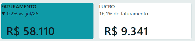 Faturamento e lucro do mês no painel